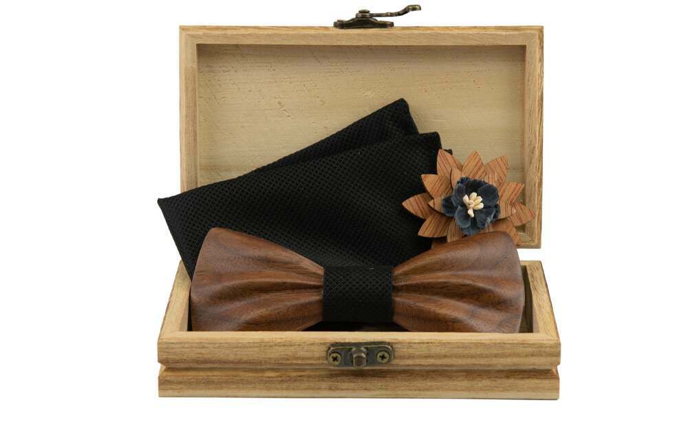 WOODEN Black bow tie set