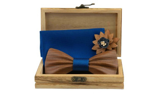 WOODEN Blue bow tie set